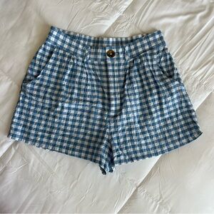 Blue Plaid Button Shorts